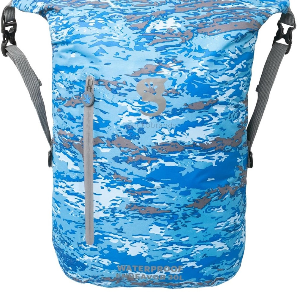 Geckobrands Endeavor 30L Waterproof Backpack Blue Camo Dry Bag Outdoor Hiking